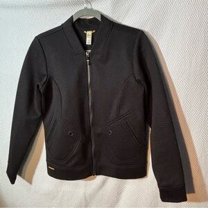 LOLE Sz M Textured Black Zip-Up Jacket Patch Pockets Unlined Sporty Athletic